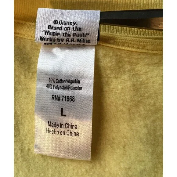 Disney Winnie The Pooh Sweatshirt SZ LG Yellow Crew Neck Pullover Cozy - Picture 6 of 6